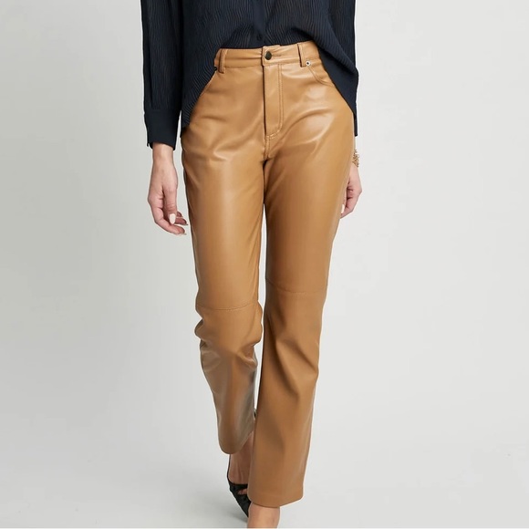 Elie Tahari Vegan Leather Pants Desert Tan sz 2 - Picture 2 of 11